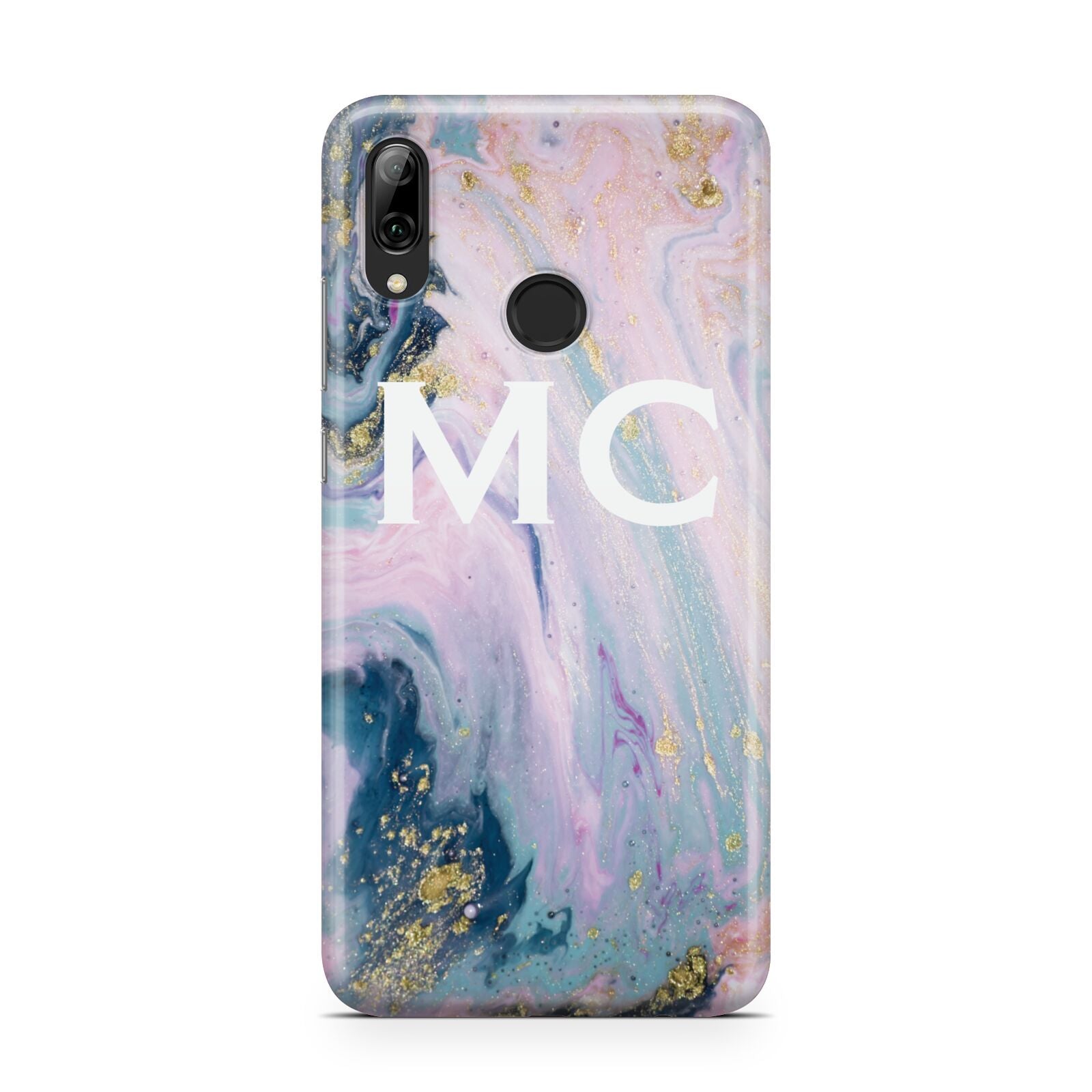 Monogrammed Purple Gold Glitter Marble Huawei Y7 2019