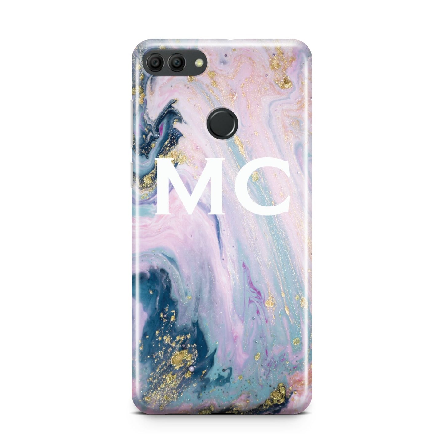 Monogrammed Purple Gold Glitter Marble Huawei Y9 2018