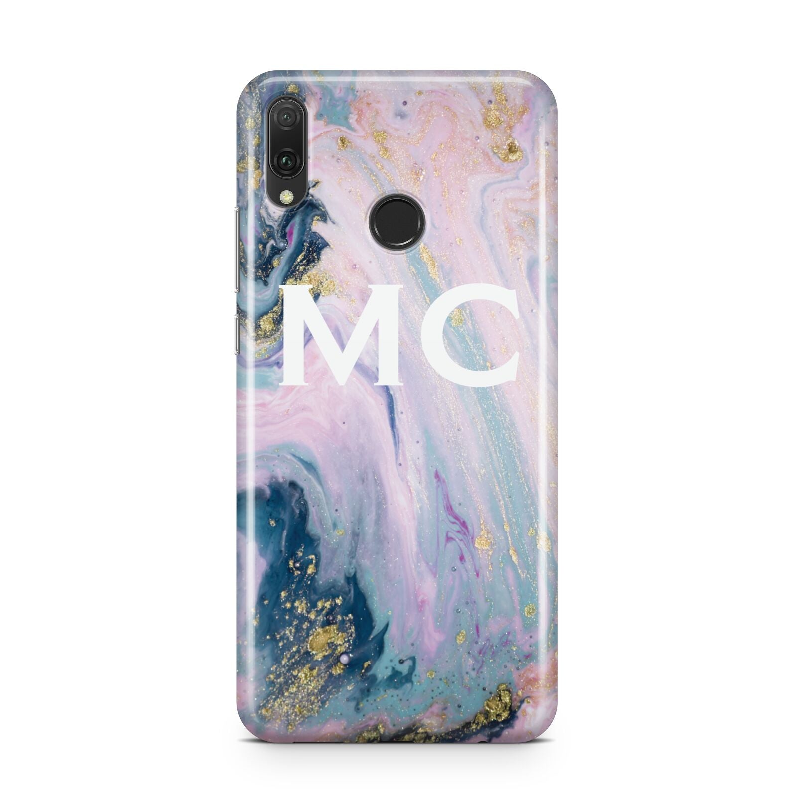 Monogrammed Purple Gold Glitter Marble Huawei Y9 2019