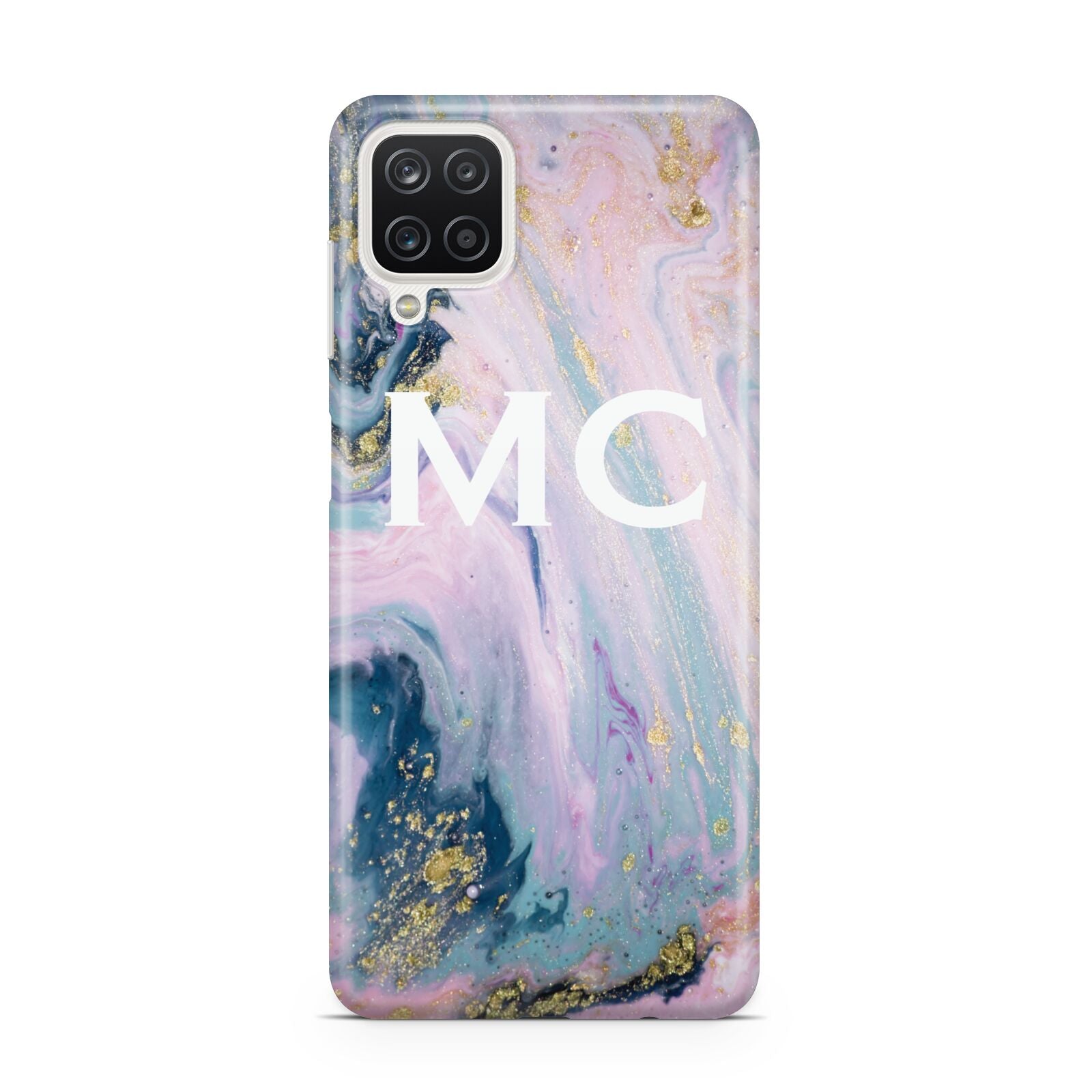 Monogrammed Purple Gold Glitter Marble Samsung A12 Case