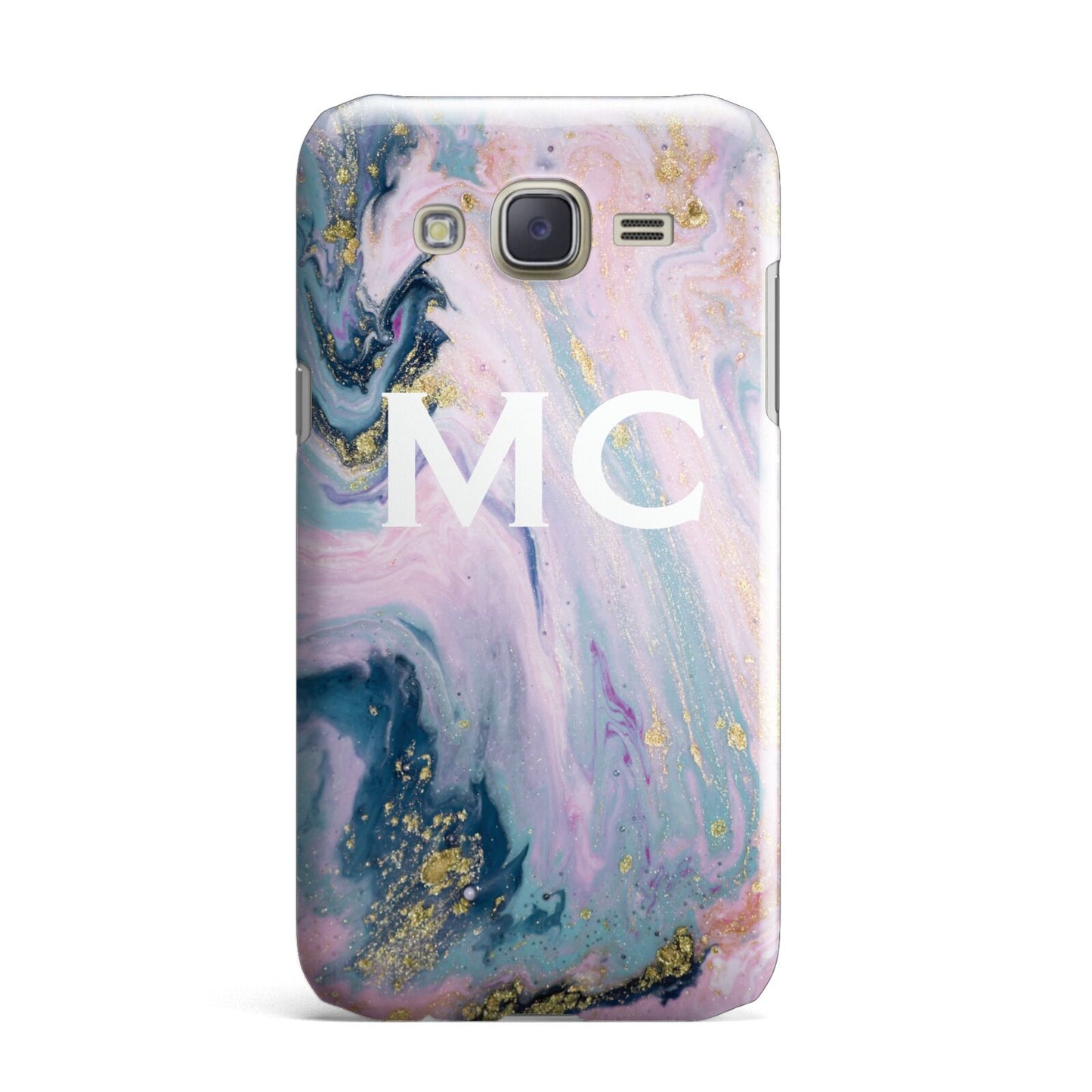 Monogrammed Purple Gold Glitter Marble Samsung Galaxy J7 Case