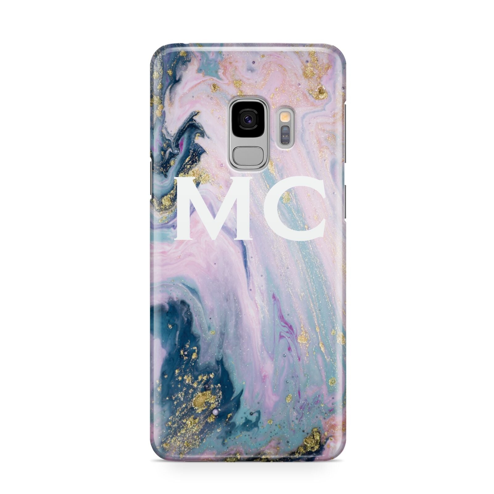 Monogrammed Purple Gold Glitter Marble Samsung Galaxy S9 Case