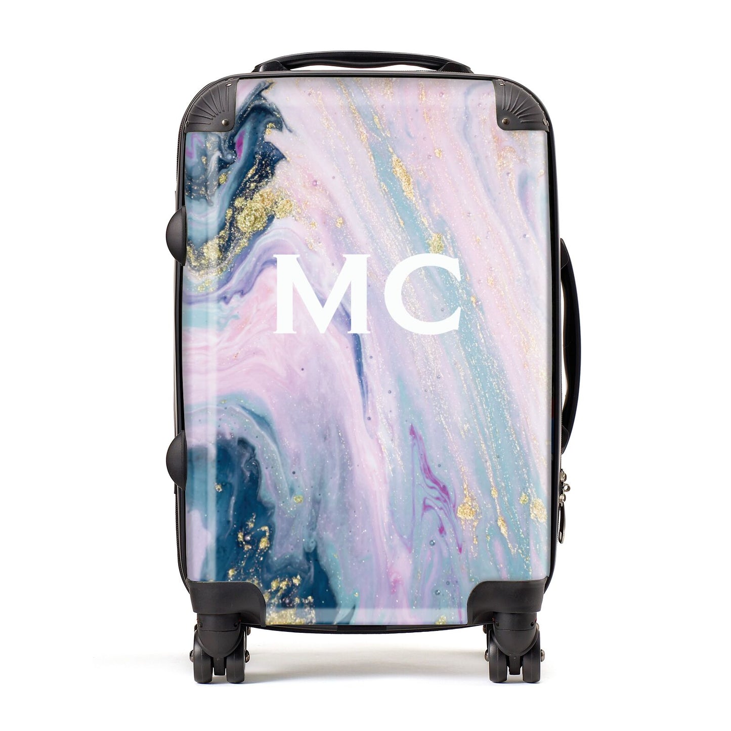 Monogrammed Purple Gold Glitter Marble Suitcase