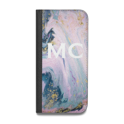 Monogrammed Purple Gold Glitter Marble Vegan Leather Flip iPhone Case