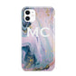 Monogrammed Purple Gold Glitter Marble iPhone 11 3D Tough Case