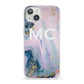Monogrammed Purple Gold Glitter Marble iPhone 13 Clear Bumper Case