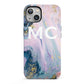 Monogrammed Purple Gold Glitter Marble iPhone 13 Full Wrap 3D Tough Case