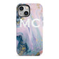 Monogrammed Purple Gold Glitter Marble iPhone 13 Mini Full Wrap 3D Tough Case