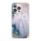 Monogrammed Purple Gold Glitter Marble iPhone 13 Pro Clear Bumper Case