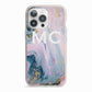 Monogrammed Purple Gold Glitter Marble iPhone 13 Pro TPU Impact Case with Pink Edges