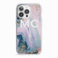 Monogrammed Purple Gold Glitter Marble iPhone 13 Pro TPU Impact Case with White Edges