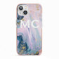 Monogrammed Purple Gold Glitter Marble iPhone 13 TPU Impact Case with Pink Edges