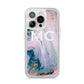Monogrammed Purple Gold Glitter Marble iPhone 14 Pro Clear Tough Case Silver