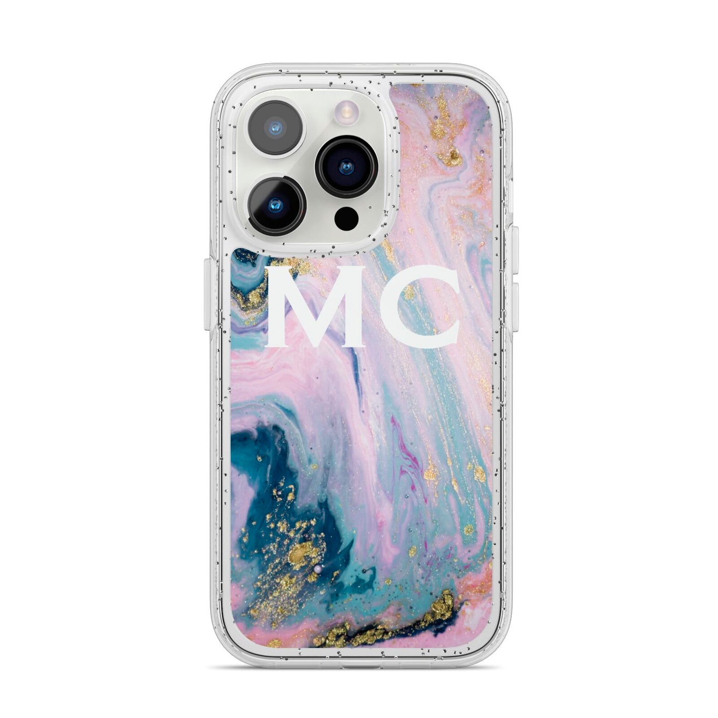 Monogrammed Purple Gold Glitter Marble iPhone 14 Pro Glitter Tough Case Silver