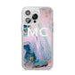 Monogrammed Purple Gold Glitter Marble iPhone 14 Pro Max Clear Tough Case Silver