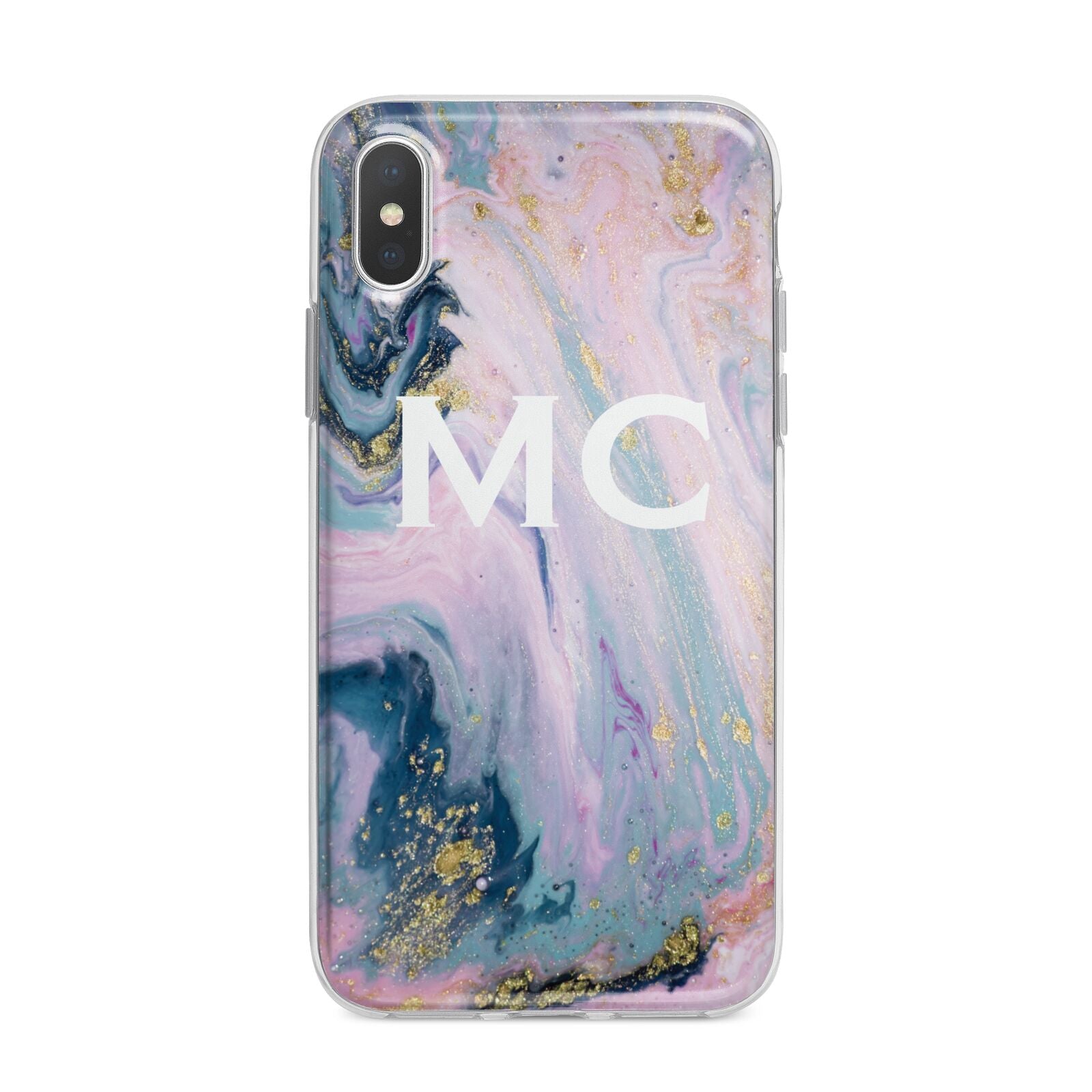 Monogrammed Purple Gold Glitter Marble iPhone X Bumper Case on Silver iPhone Alternative Image 1