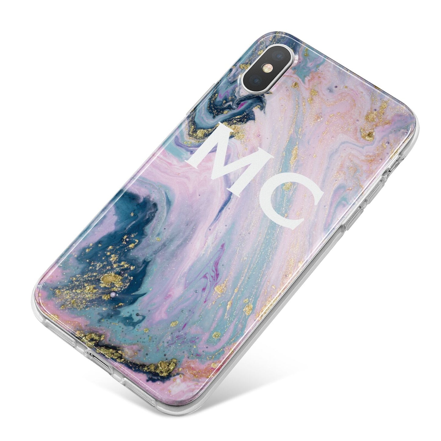 Monogrammed Purple Gold Glitter Marble iPhone X Bumper Case on Silver iPhone
