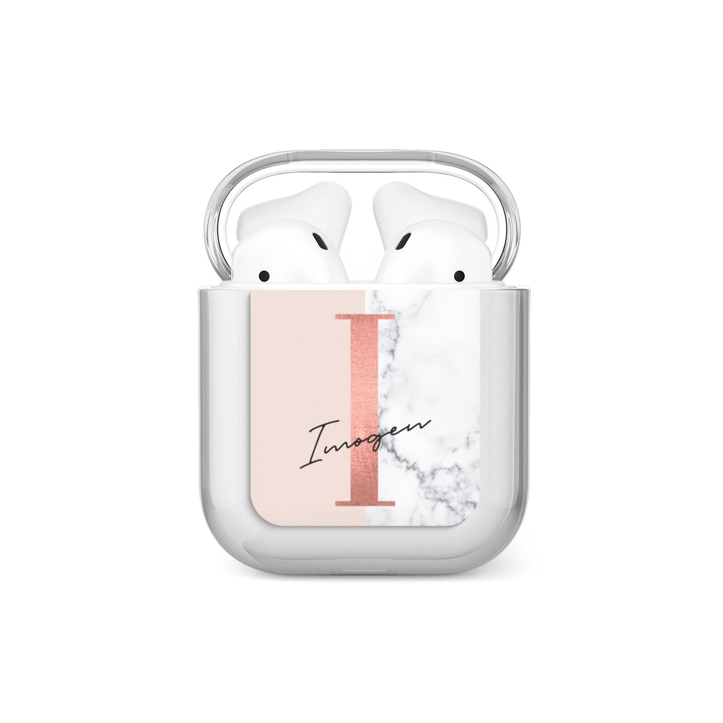 Monogrammed Rose Gold Marble AirPods Case