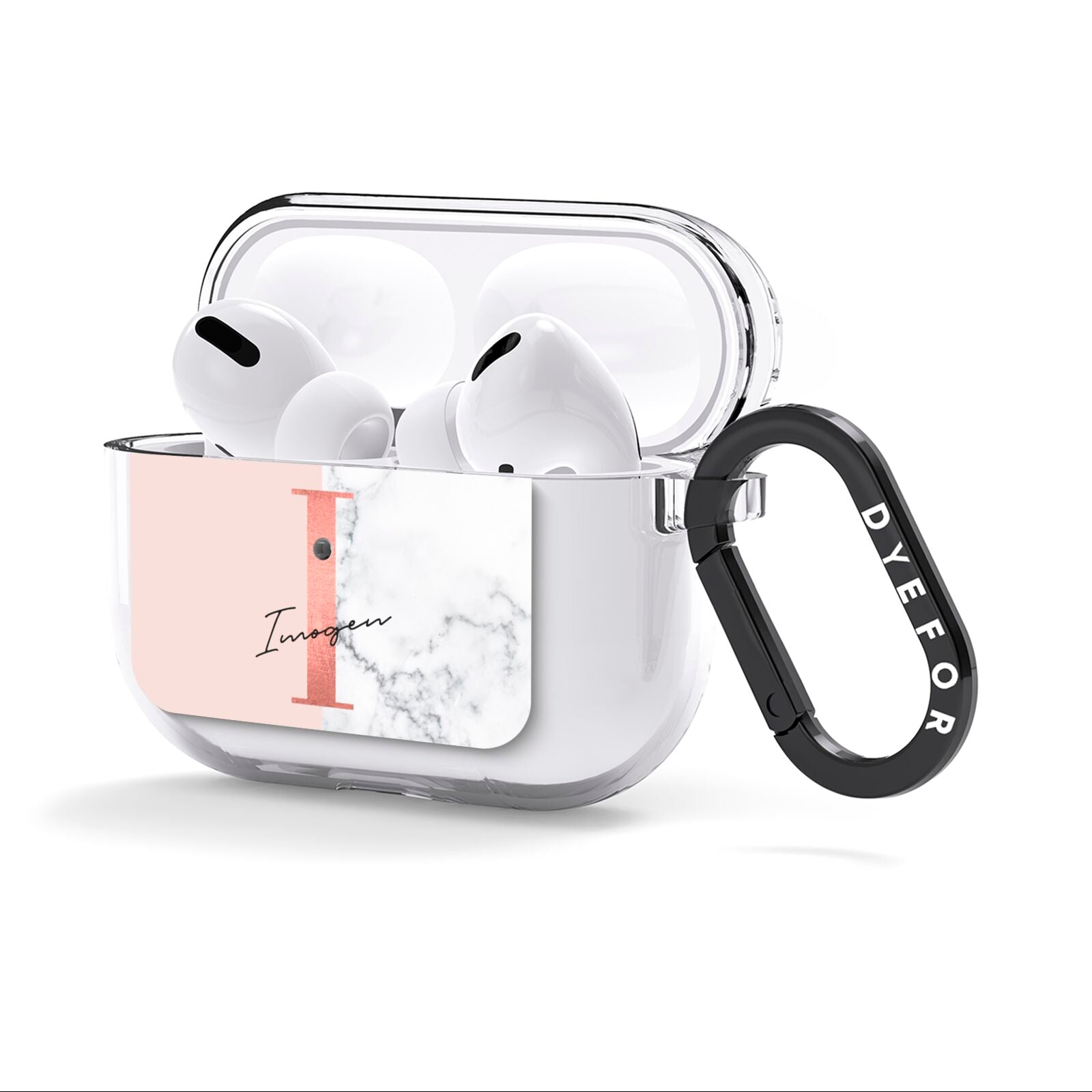 Monogrammed Rose Gold Marble AirPods Clear Case 3rd Gen Side Image