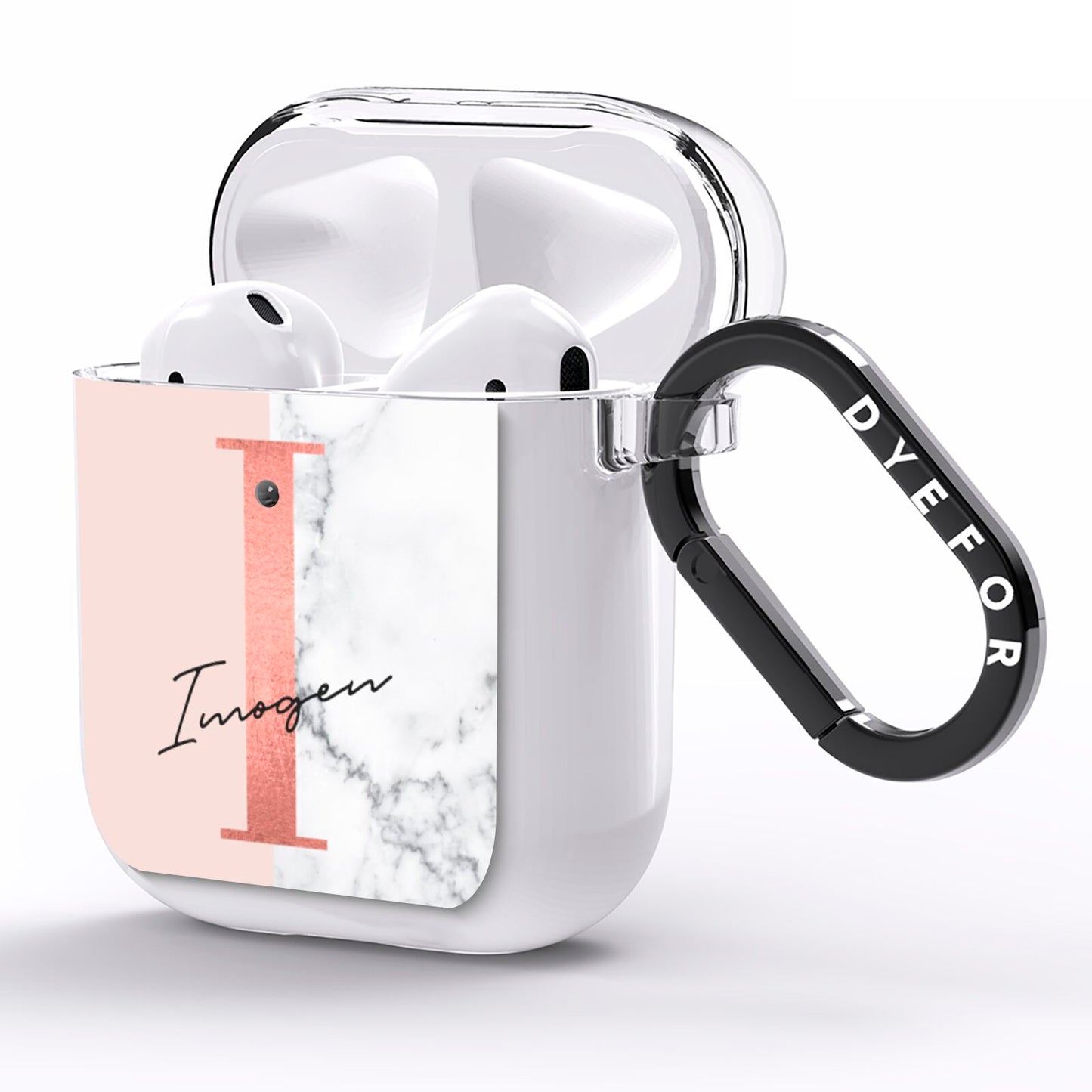 Monogrammed Rose Gold Marble AirPods Clear Case Side Image