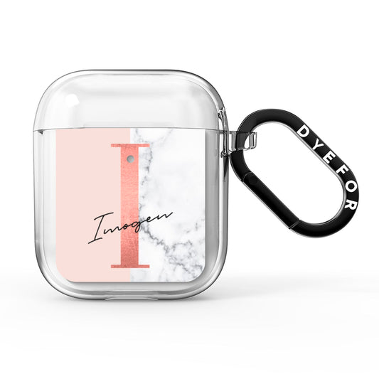 Monogrammed Rose Gold Marble AirPods Clear Case