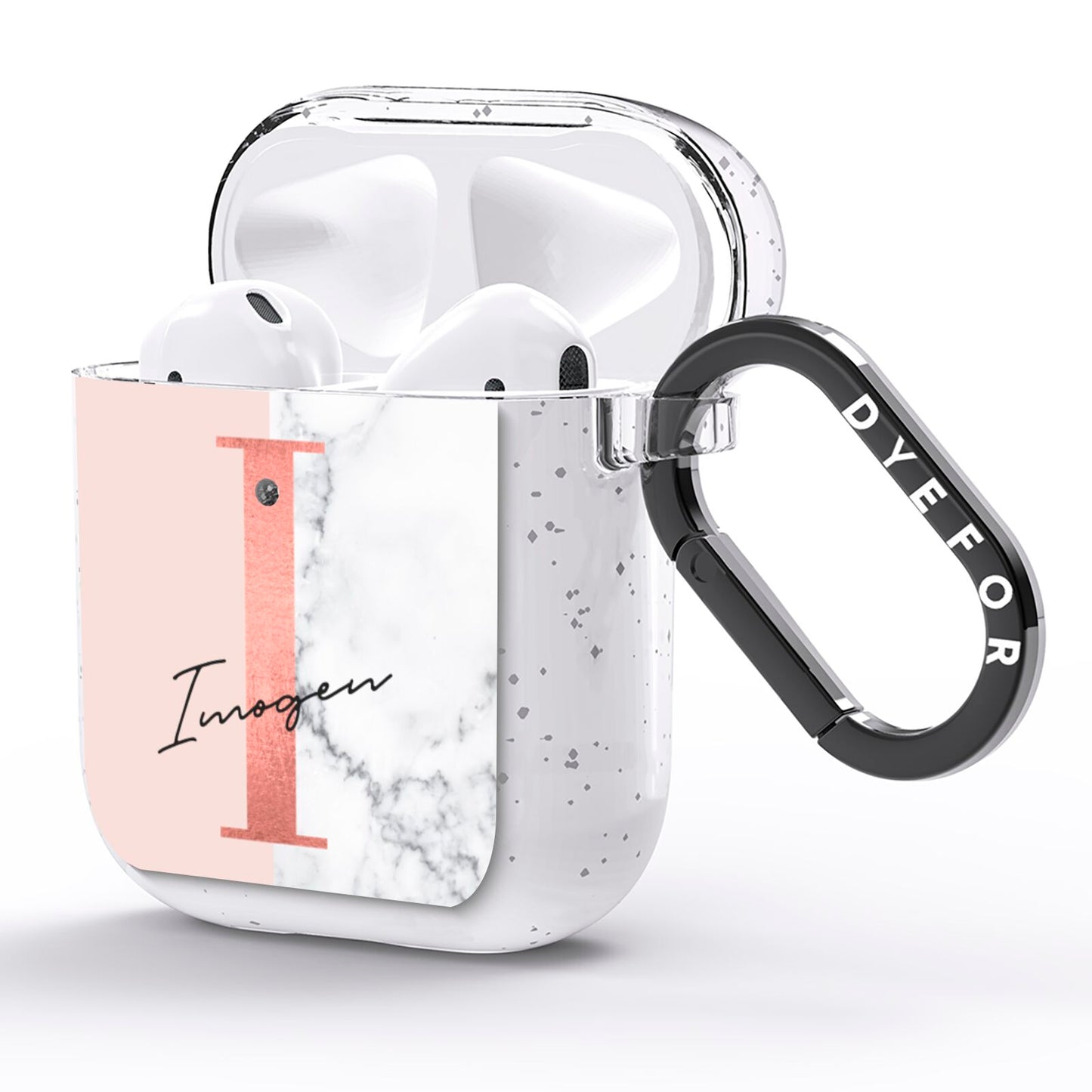 Monogrammed Rose Gold Marble AirPods Glitter Case Side Image