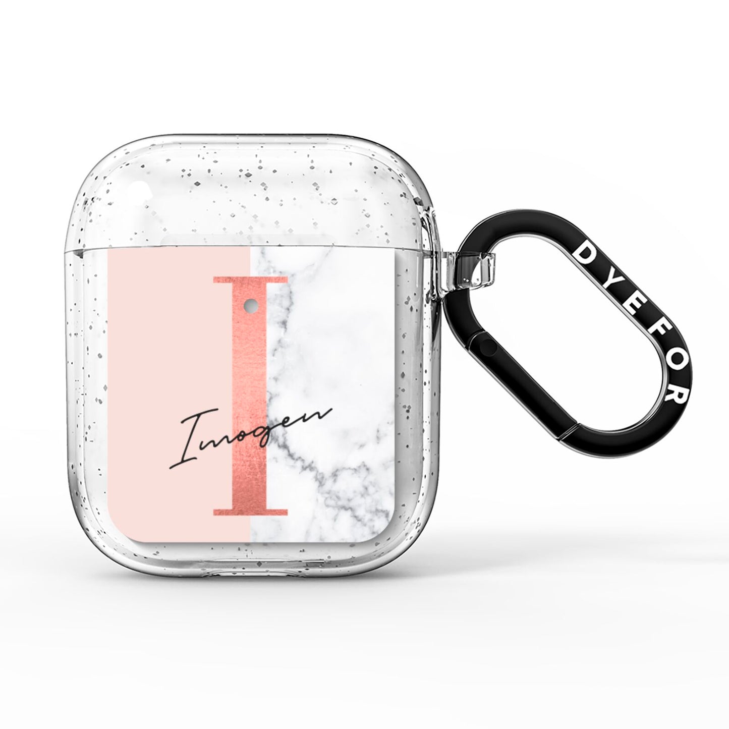 Monogrammed Rose Gold Marble AirPods Glitter Case