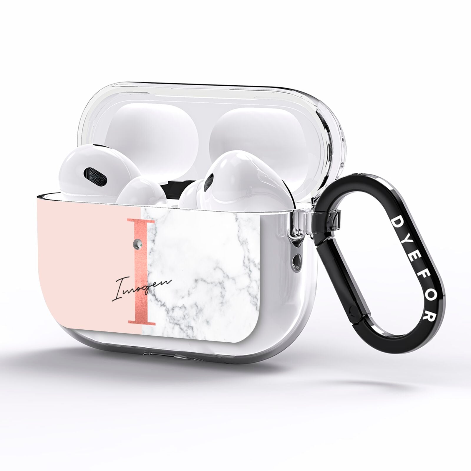 Monogrammed Rose Gold Marble AirPods Pro Clear Case Side Image