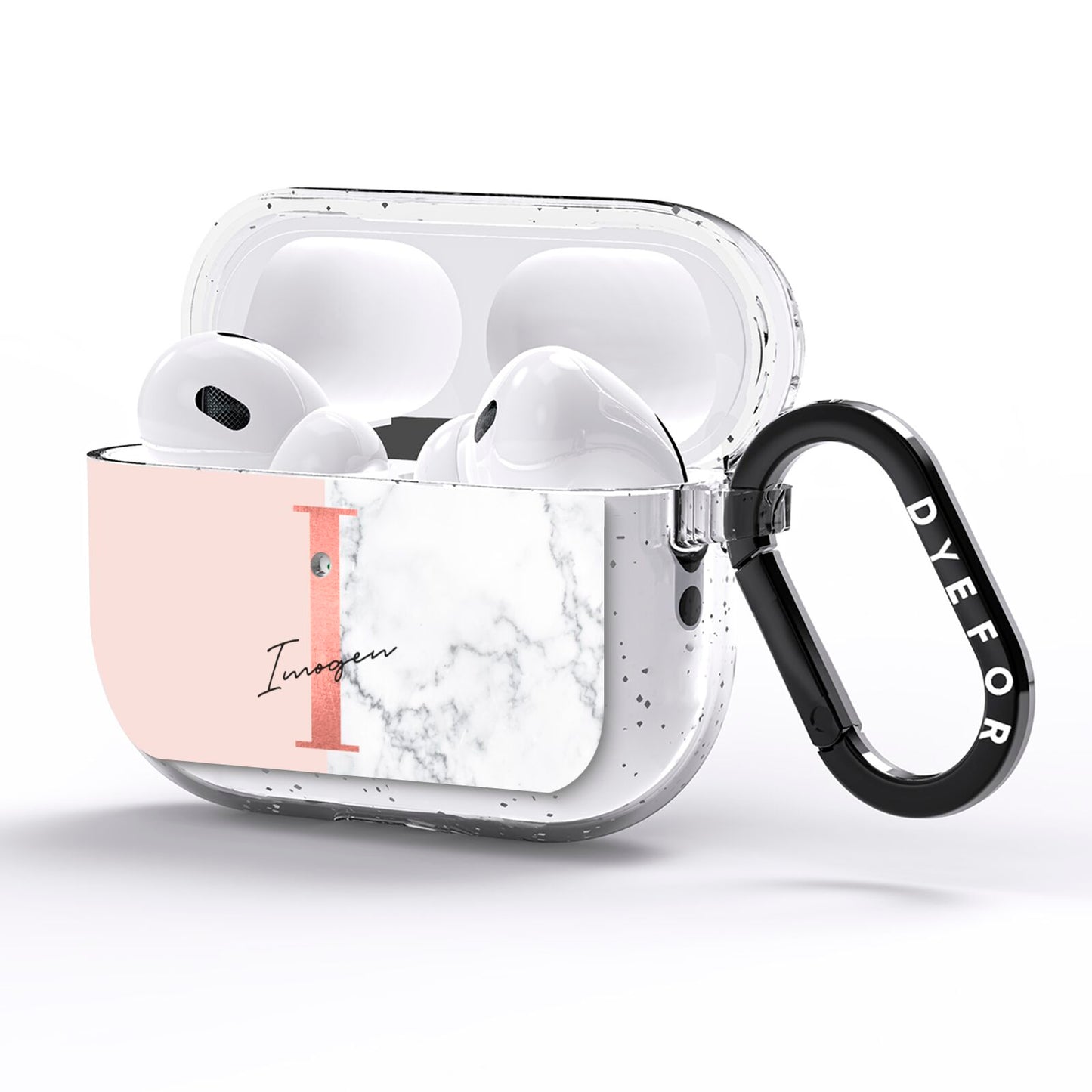 Monogrammed Rose Gold Marble AirPods Pro Glitter Case Side Image