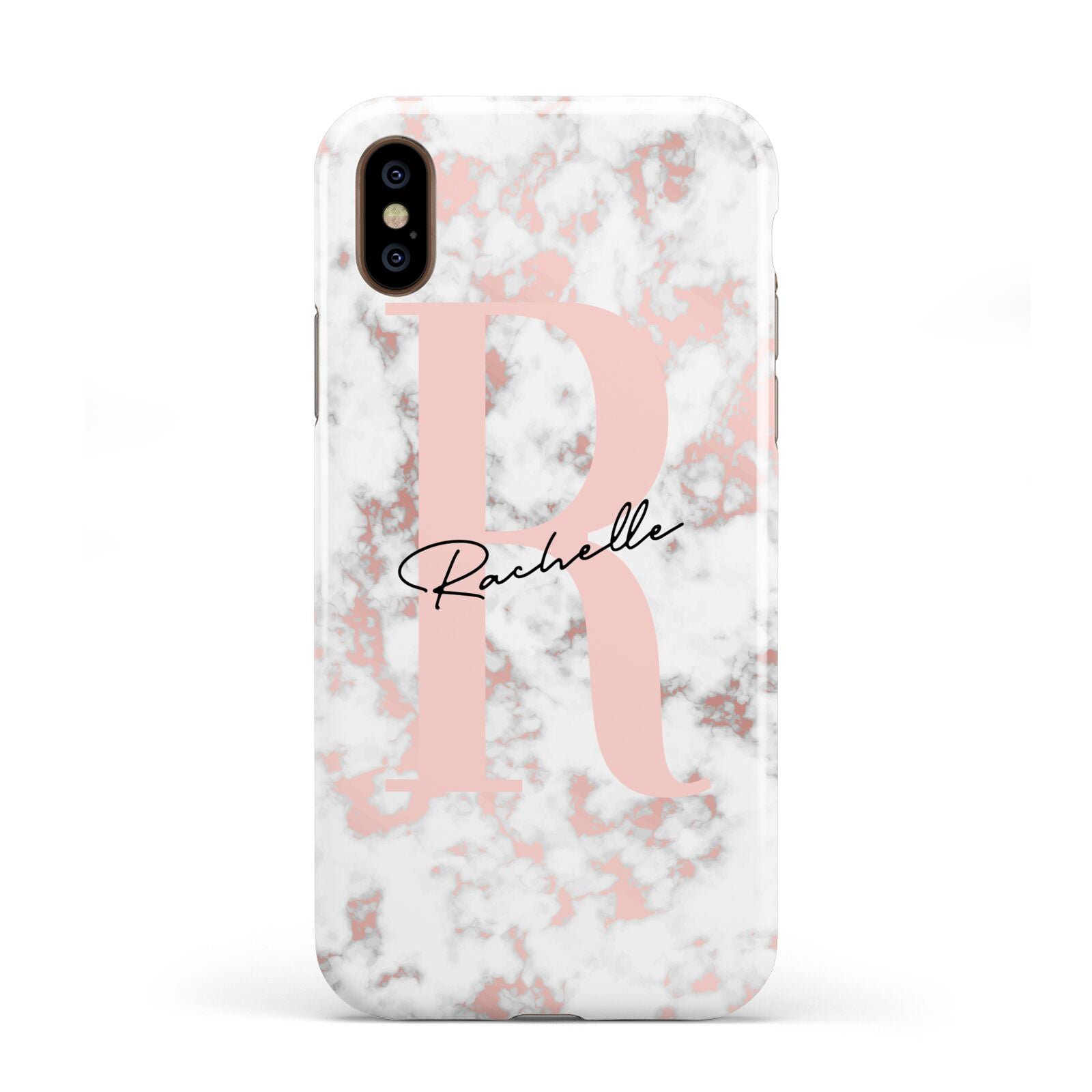 Monogrammed Rose Gold Marble Apple iPhone XS 3D Tough