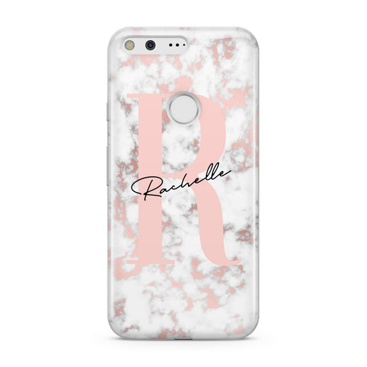 Monogrammed Rose Gold Marble Google Pixel Case