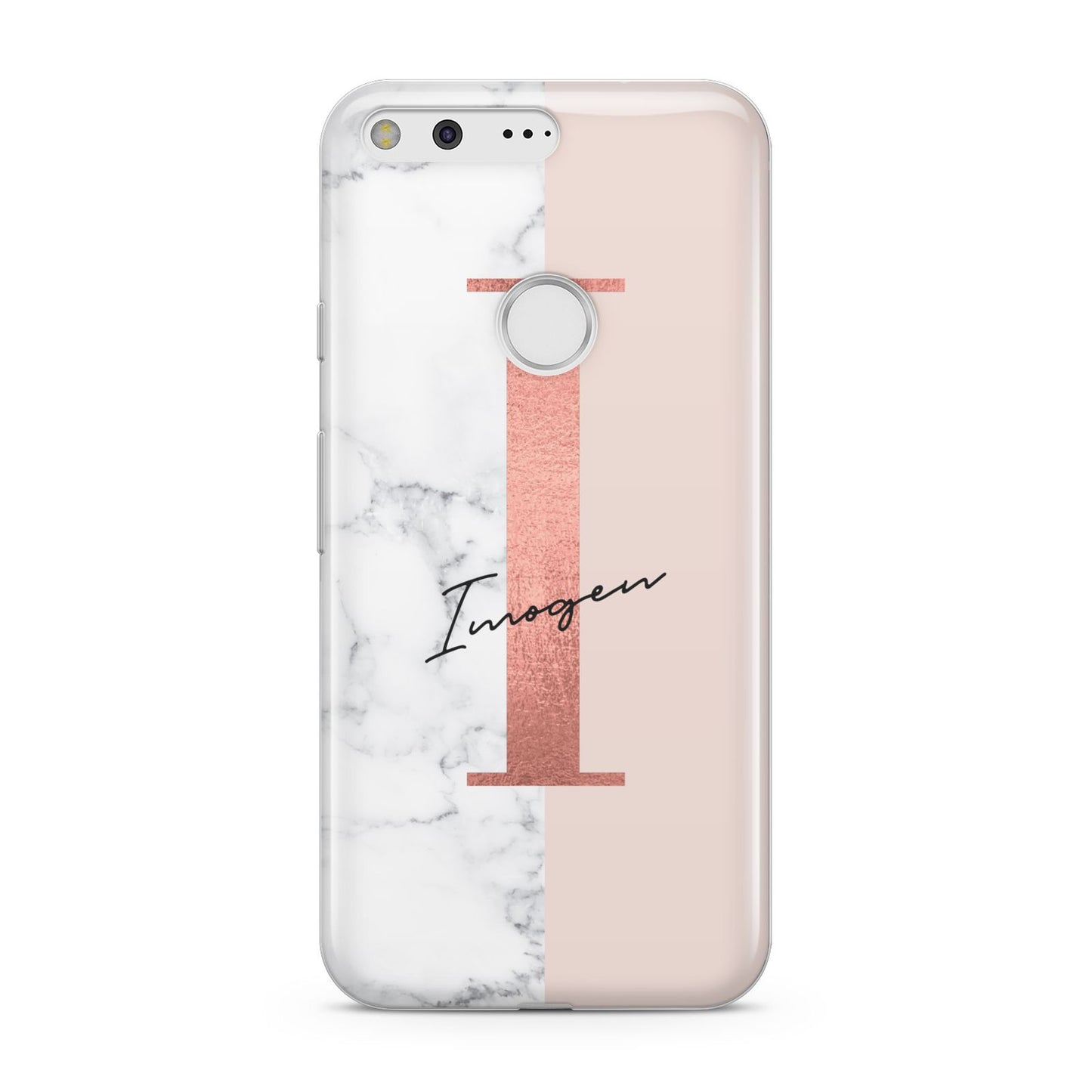 Monogrammed Rose Gold Marble Google Pixel Case