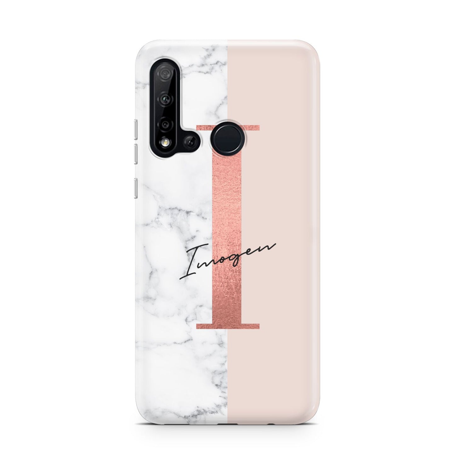 Monogrammed Rose Gold Marble Huawei P20 Lite 5G Phone Case