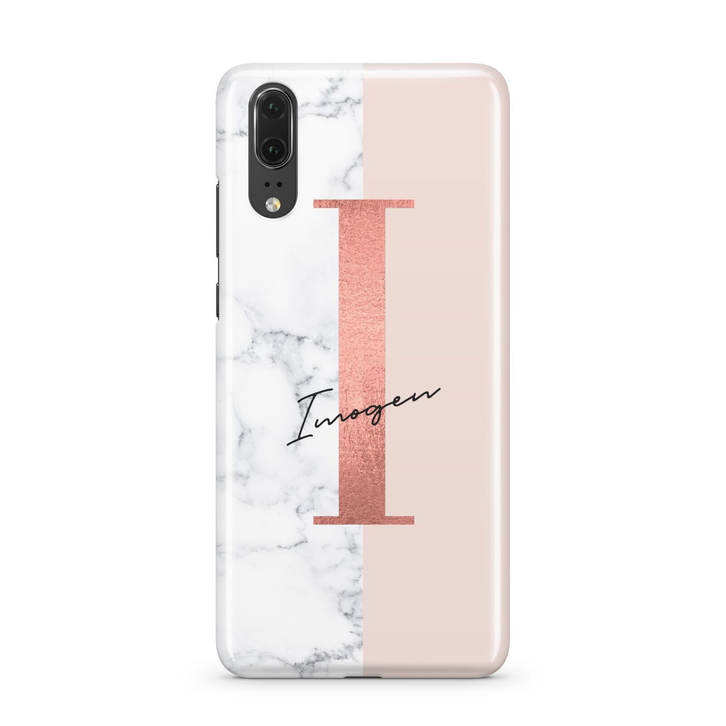 Monogrammed Rose Gold Marble Huawei P20 Phone Case