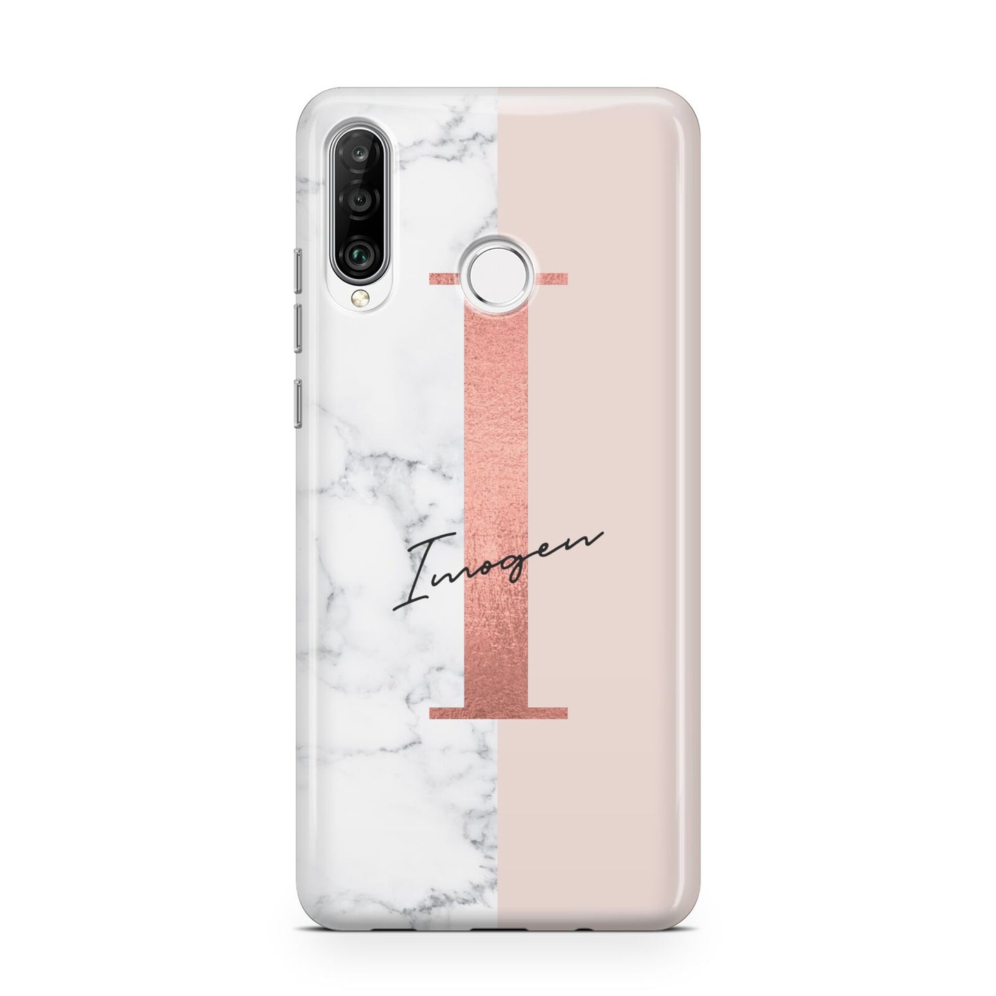 Monogrammed Rose Gold Marble Huawei P30 Lite Phone Case