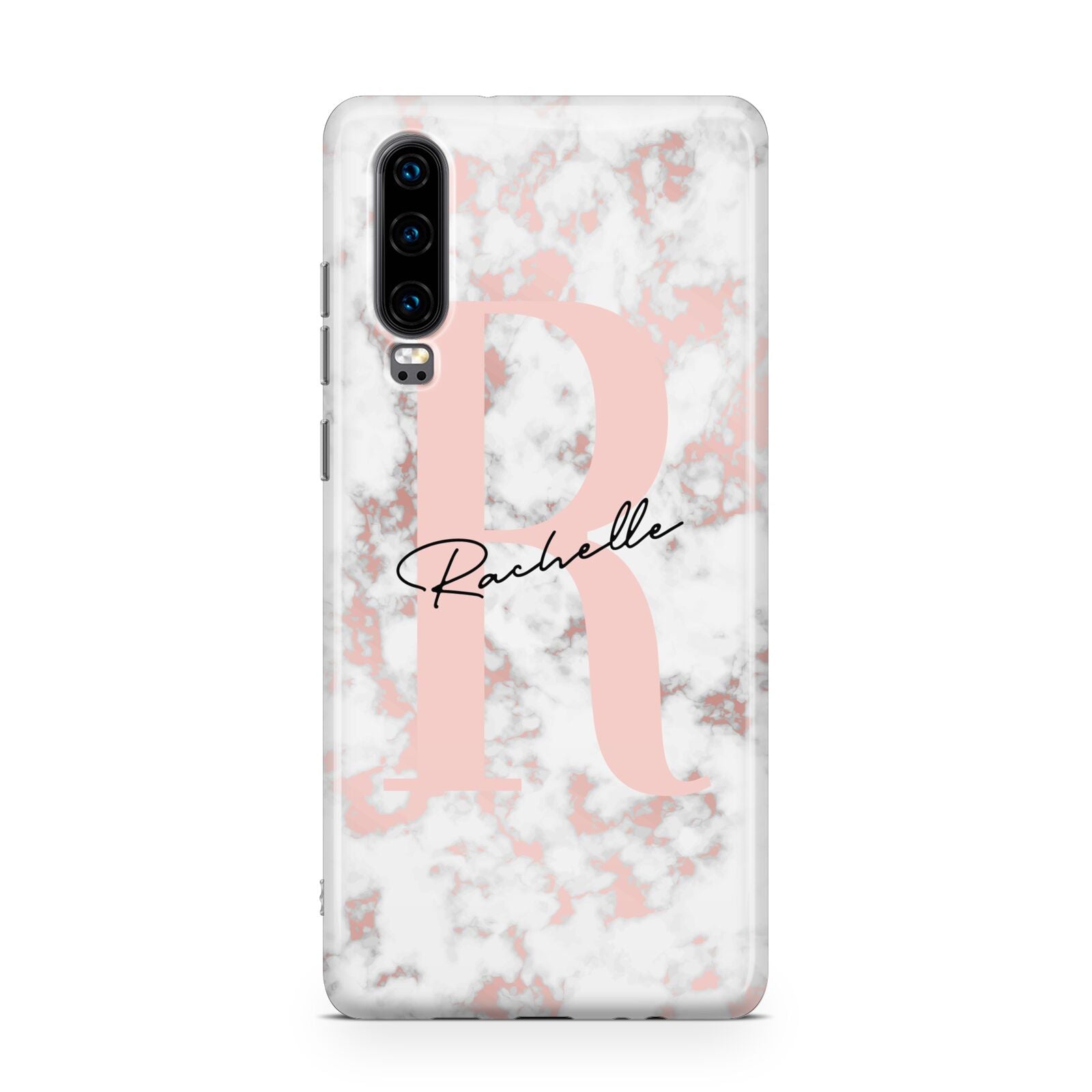 Monogrammed Rose Gold Marble Huawei P30 Phone Case