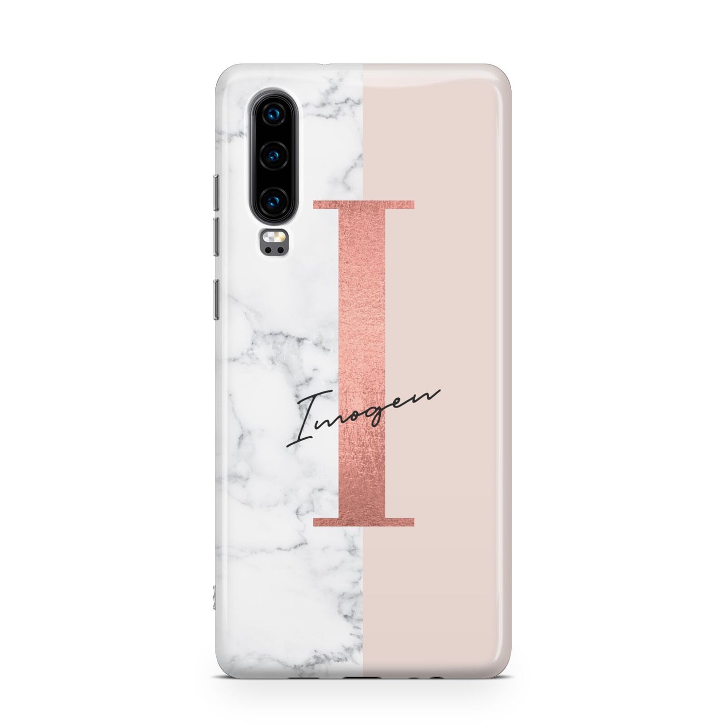 Monogrammed Rose Gold Marble Huawei P30 Phone Case