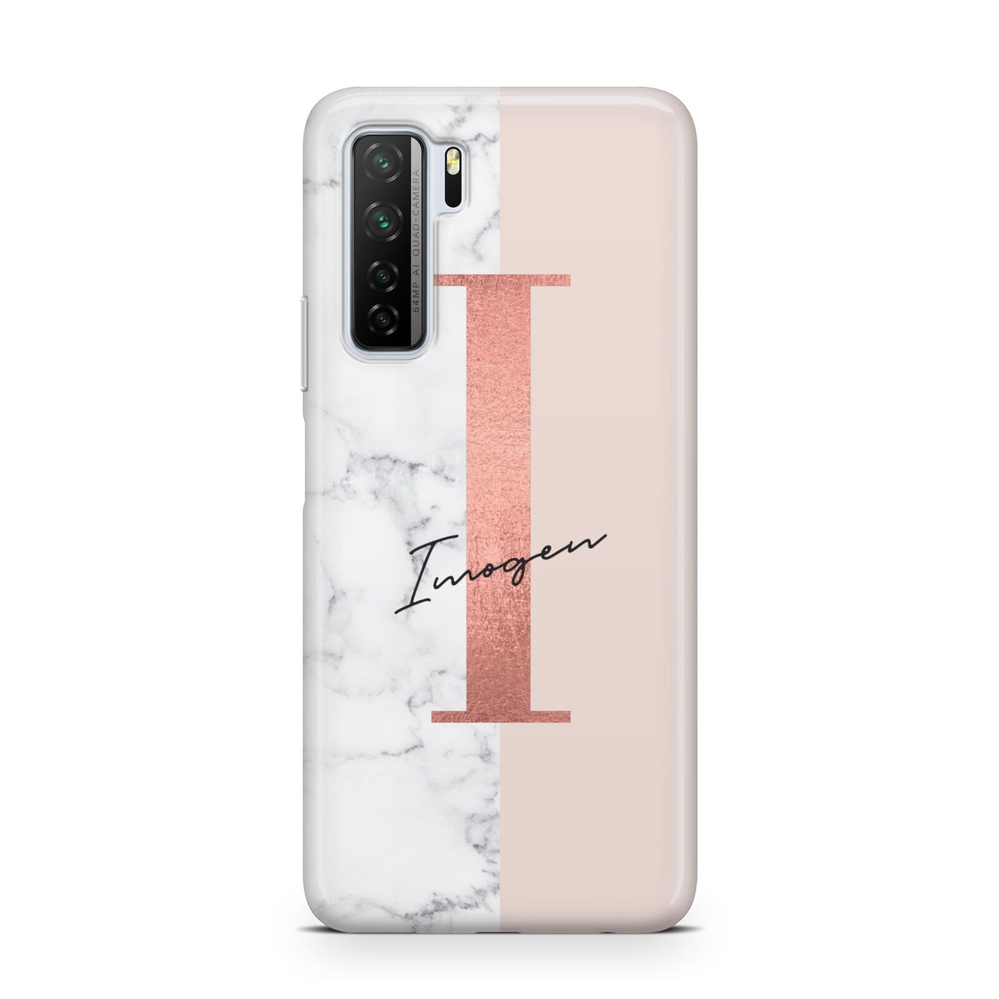 Monogrammed Rose Gold Marble Huawei P40 Lite 5G Phone Case