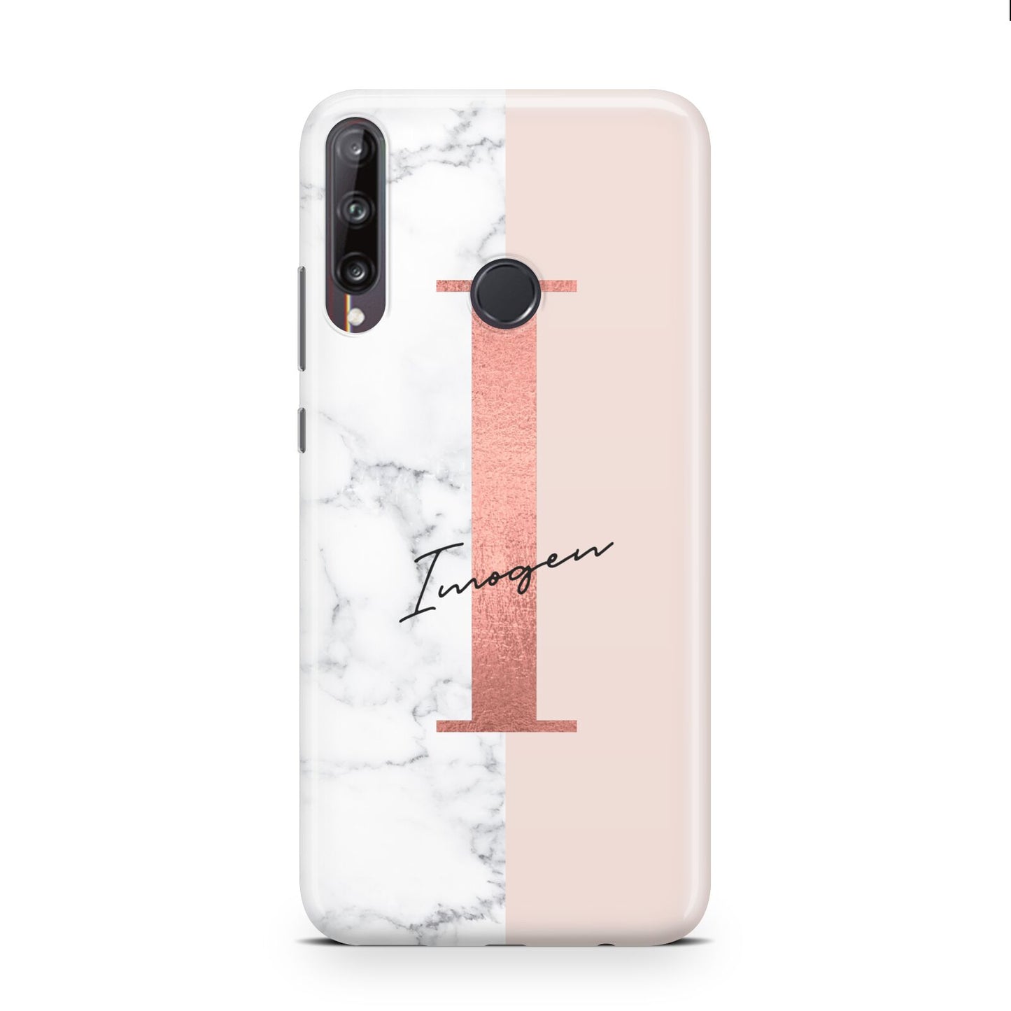 Monogrammed Rose Gold Marble Huawei P40 Lite E Phone Case