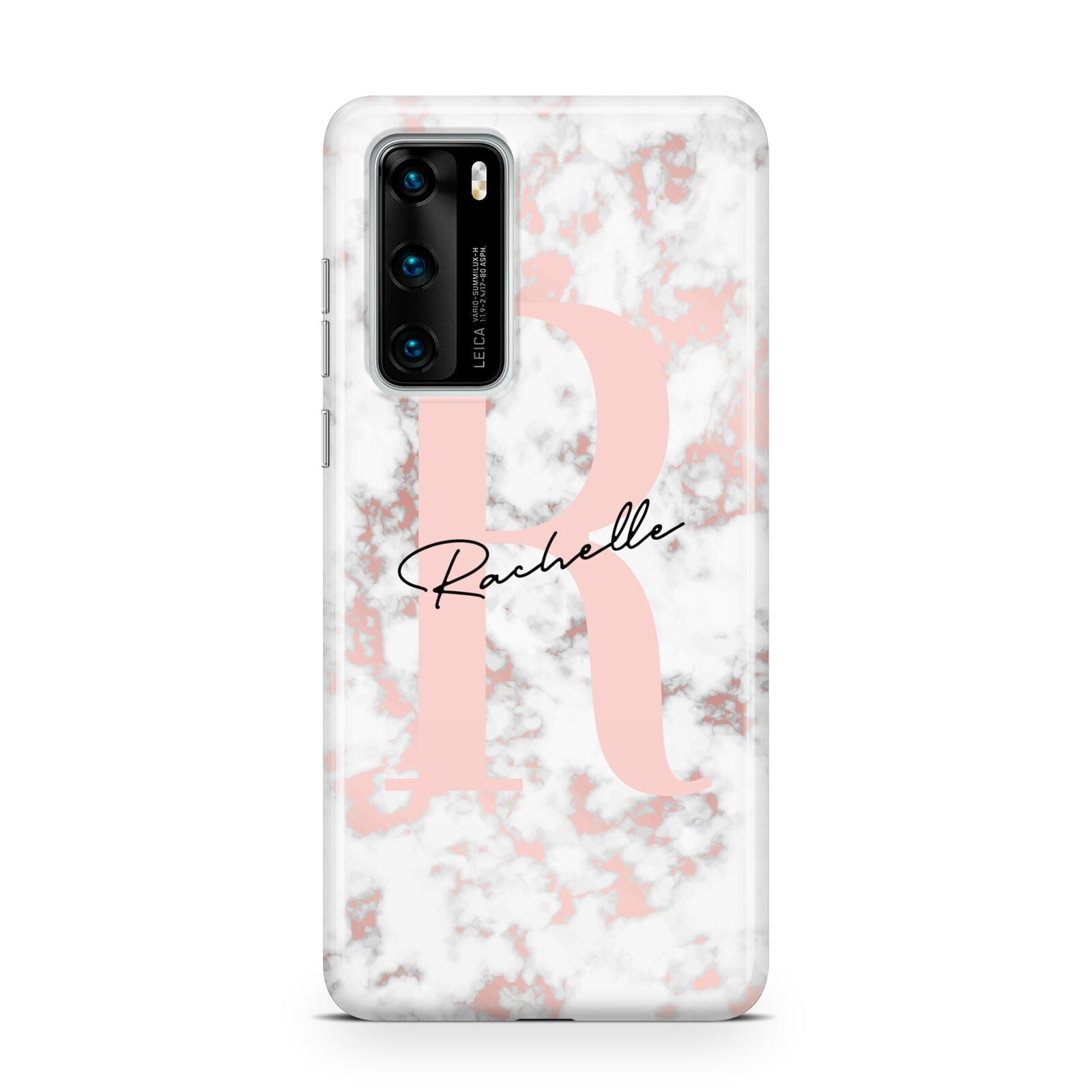 Monogrammed Rose Gold Marble Huawei P40 Phone Case