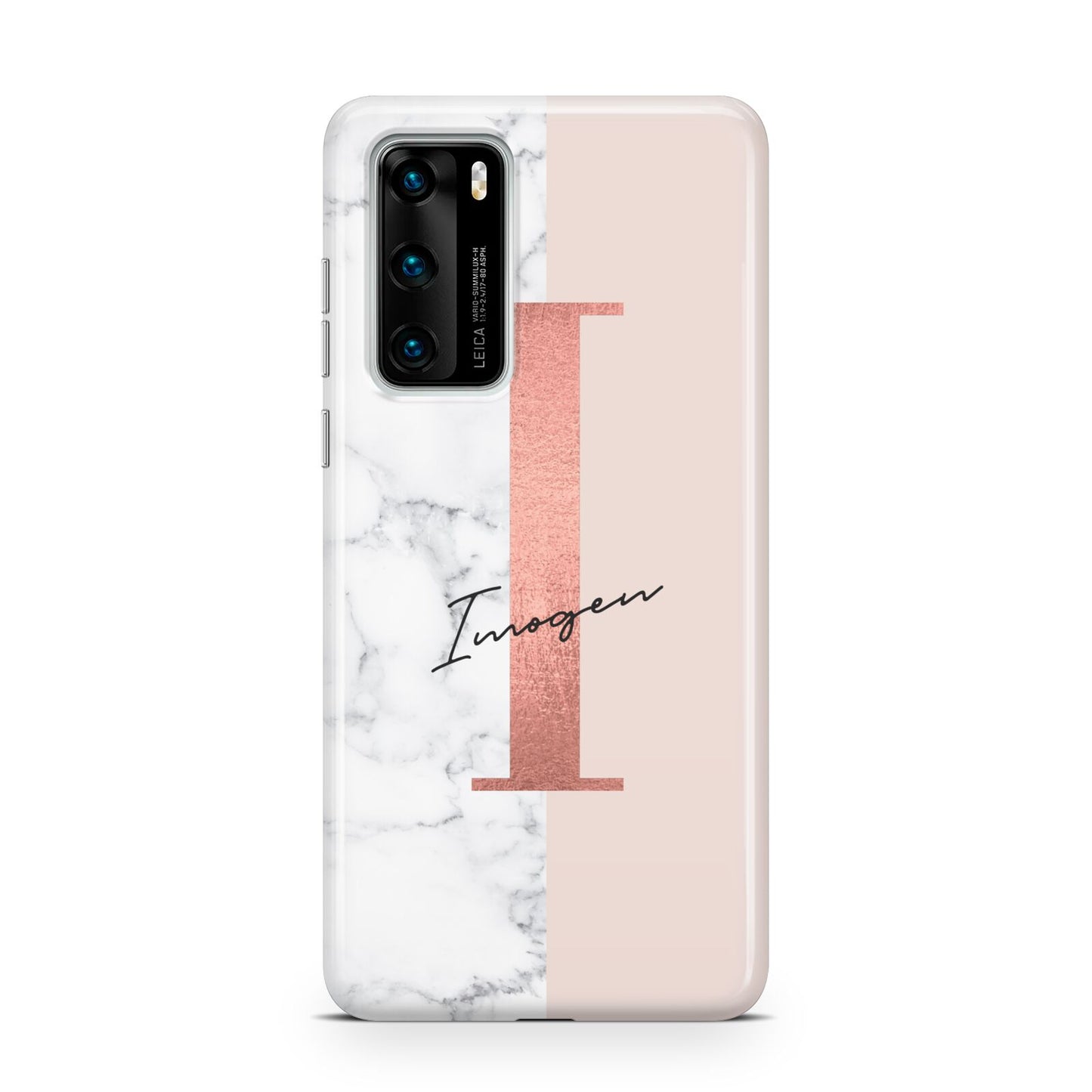 Monogrammed Rose Gold Marble Huawei P40 Phone Case