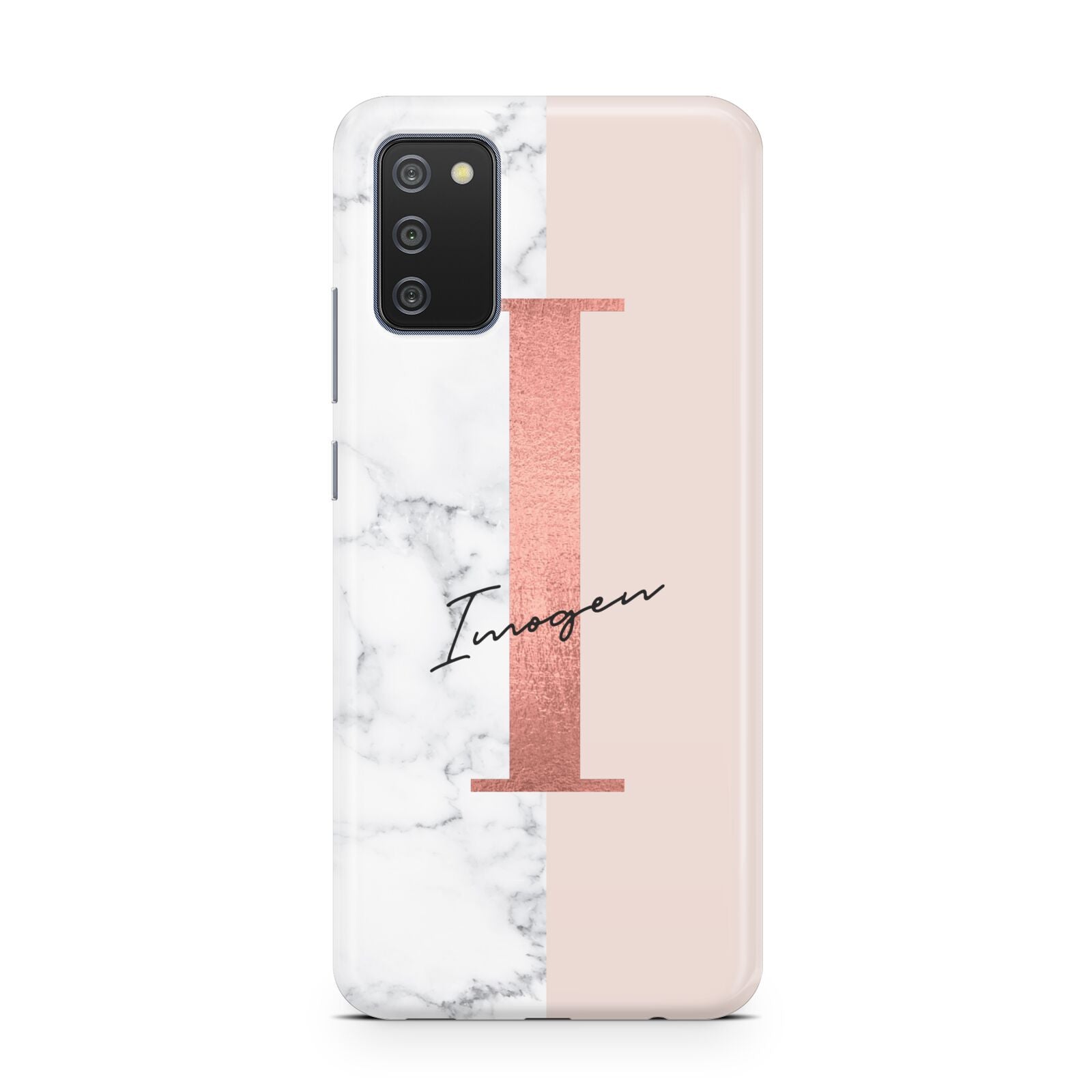 Monogrammed Rose Gold Marble Samsung A02s Case