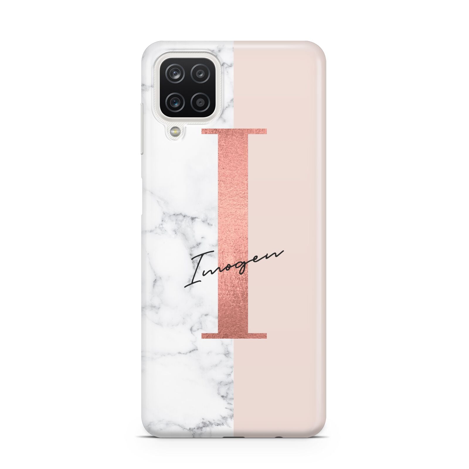 Monogrammed Rose Gold Marble Samsung A12 Case