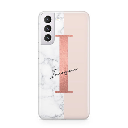 Monogrammed Rose Gold Marble Samsung S21 Case