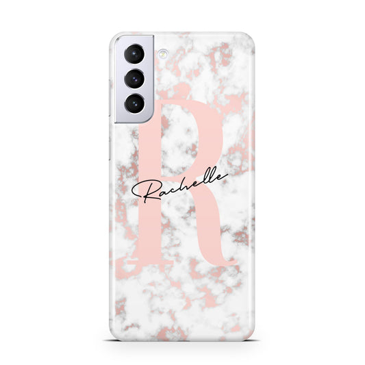 Monogrammed Rose Gold Marble Samsung S21 Plus Phone Case