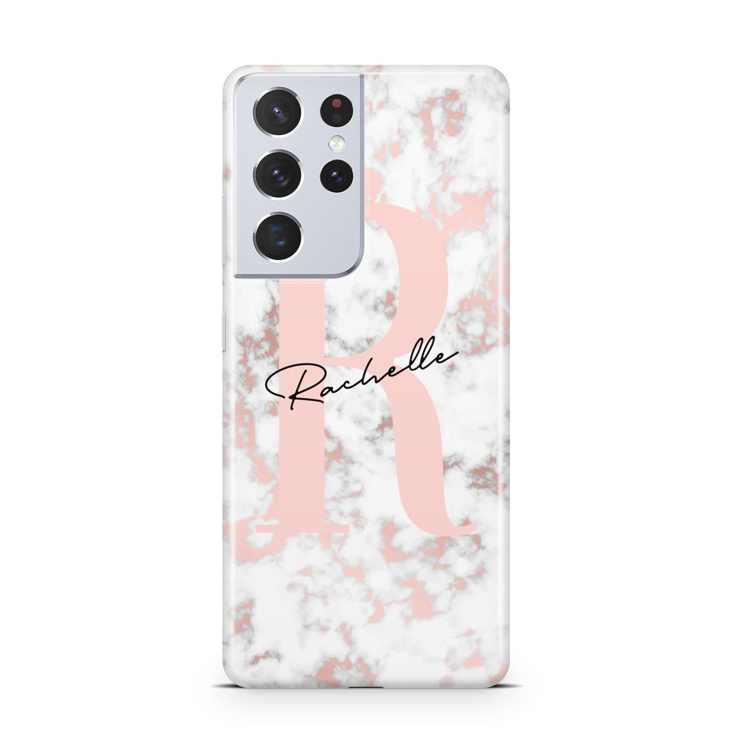 Monogrammed Rose Gold Marble Samsung S21 Ultra Case