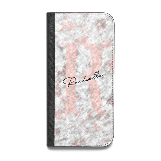 Monogrammed Rose Gold Marble Vegan Leather Flip iPhone Case