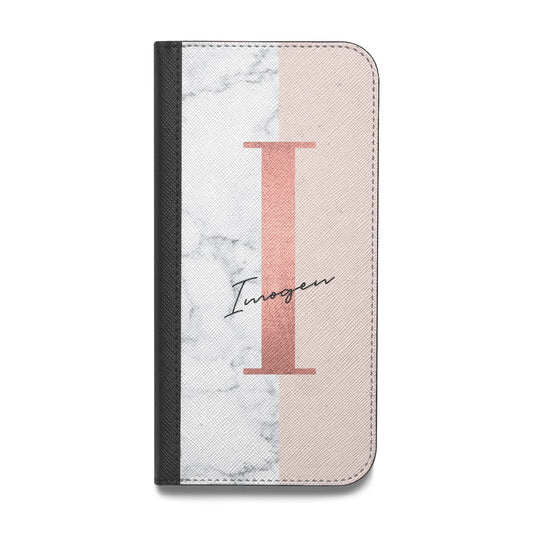 Monogrammed Rose Gold Marble Vegan Leather Flip iPhone Case