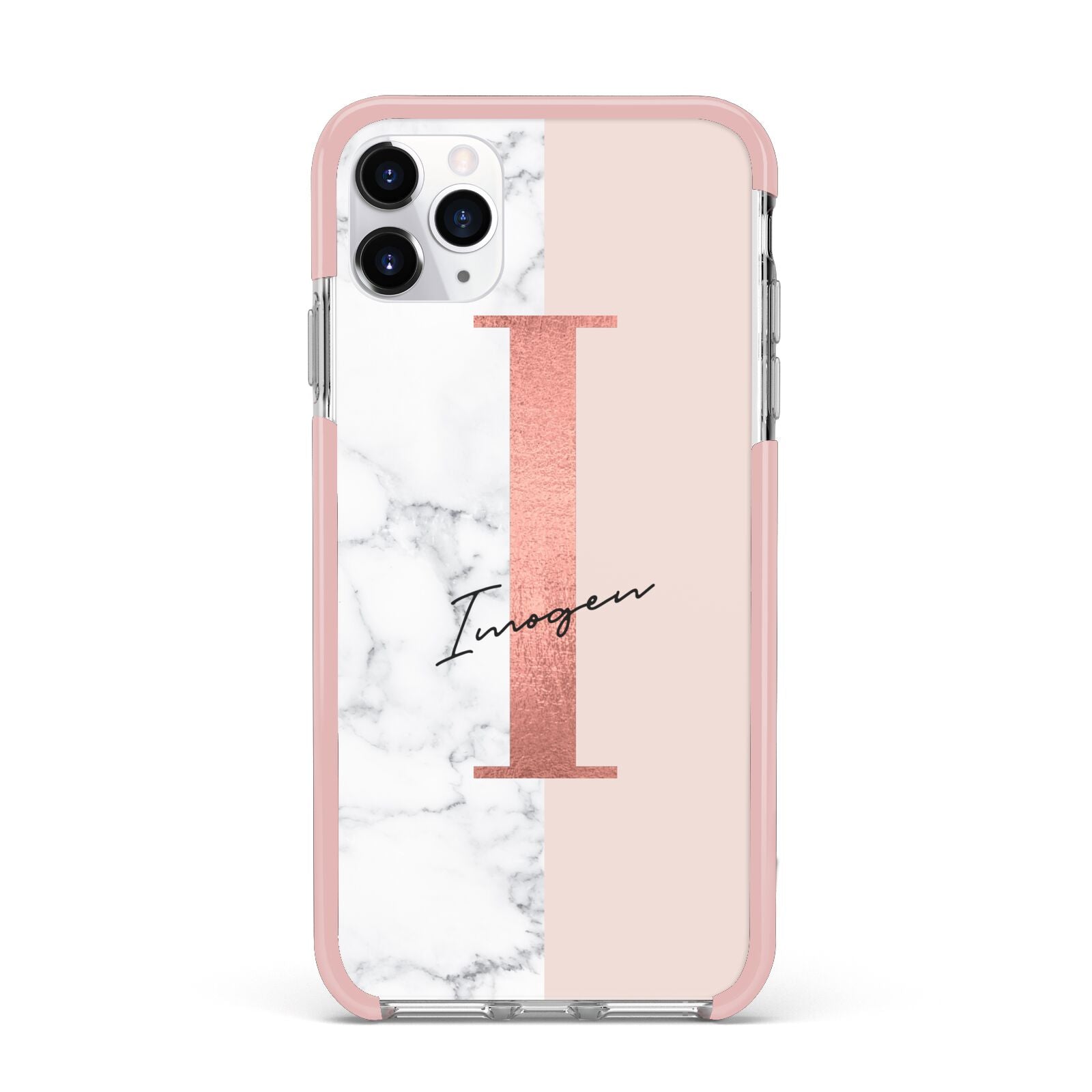 Monogrammed Rose Gold Marble iPhone 11 Pro Max Impact Pink Edge Case