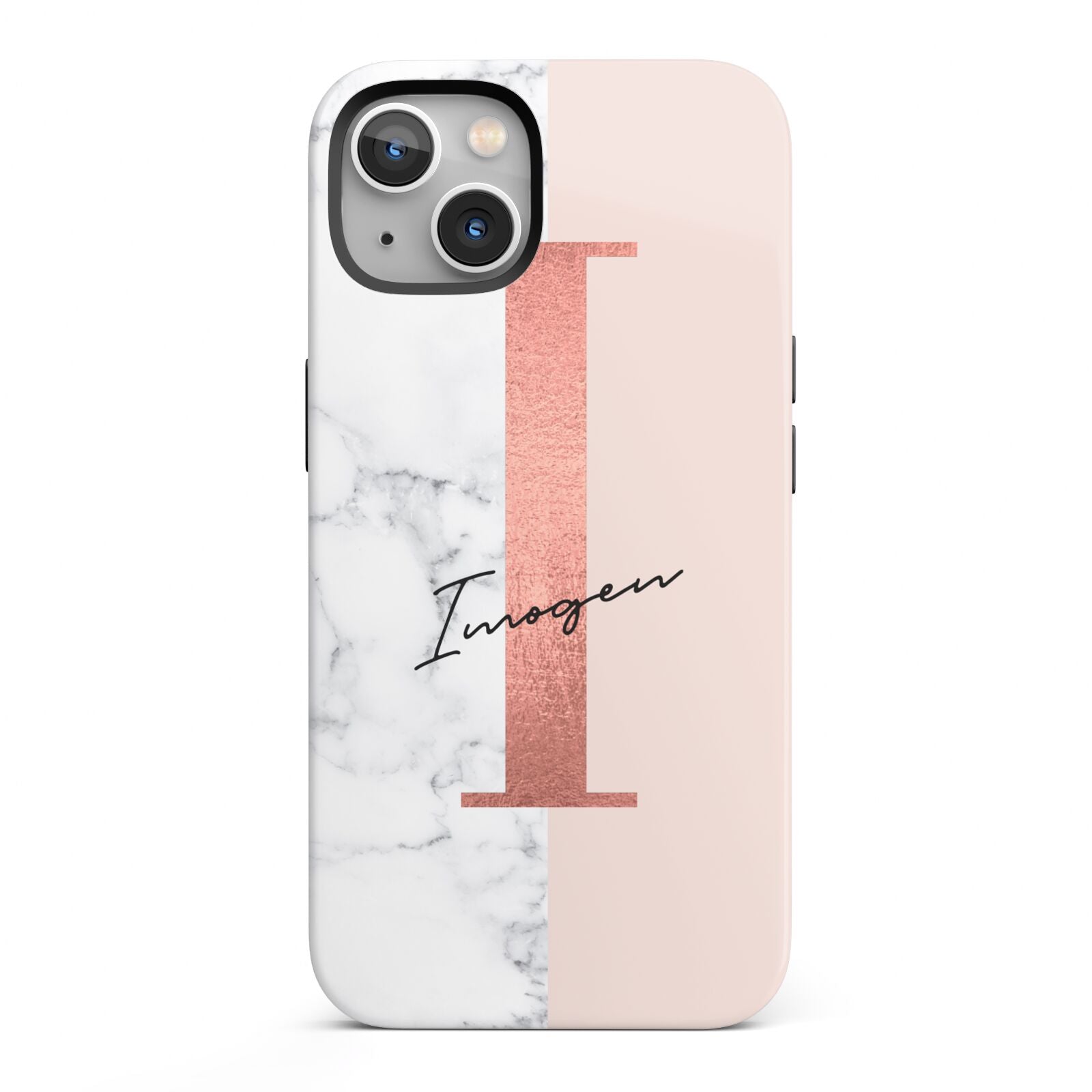 Monogrammed Rose Gold Marble iPhone 13 Full Wrap 3D Tough Case